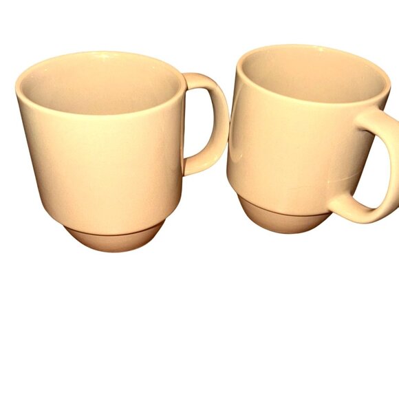 Pair Of Mainstays Beige Stackable Mugs  Dishwasher & Microwave Safe - Picture 1 of 5